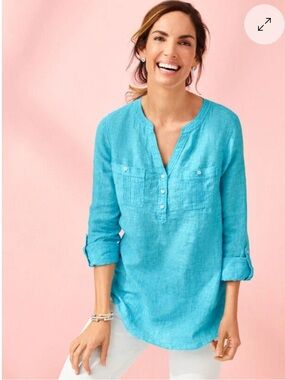 Talbot Linen Pintuck Popover. Size Petite Small.